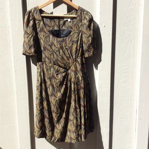 100% Silk A-Line Midi Anthropologie Dress